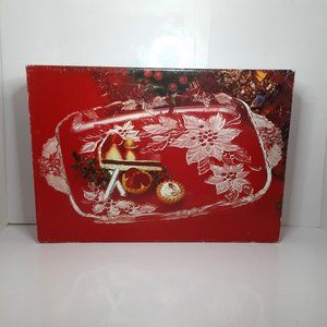 Mikasa Crystal Oblong Tray Poinsetta 15" x 11" Christmas Holiday